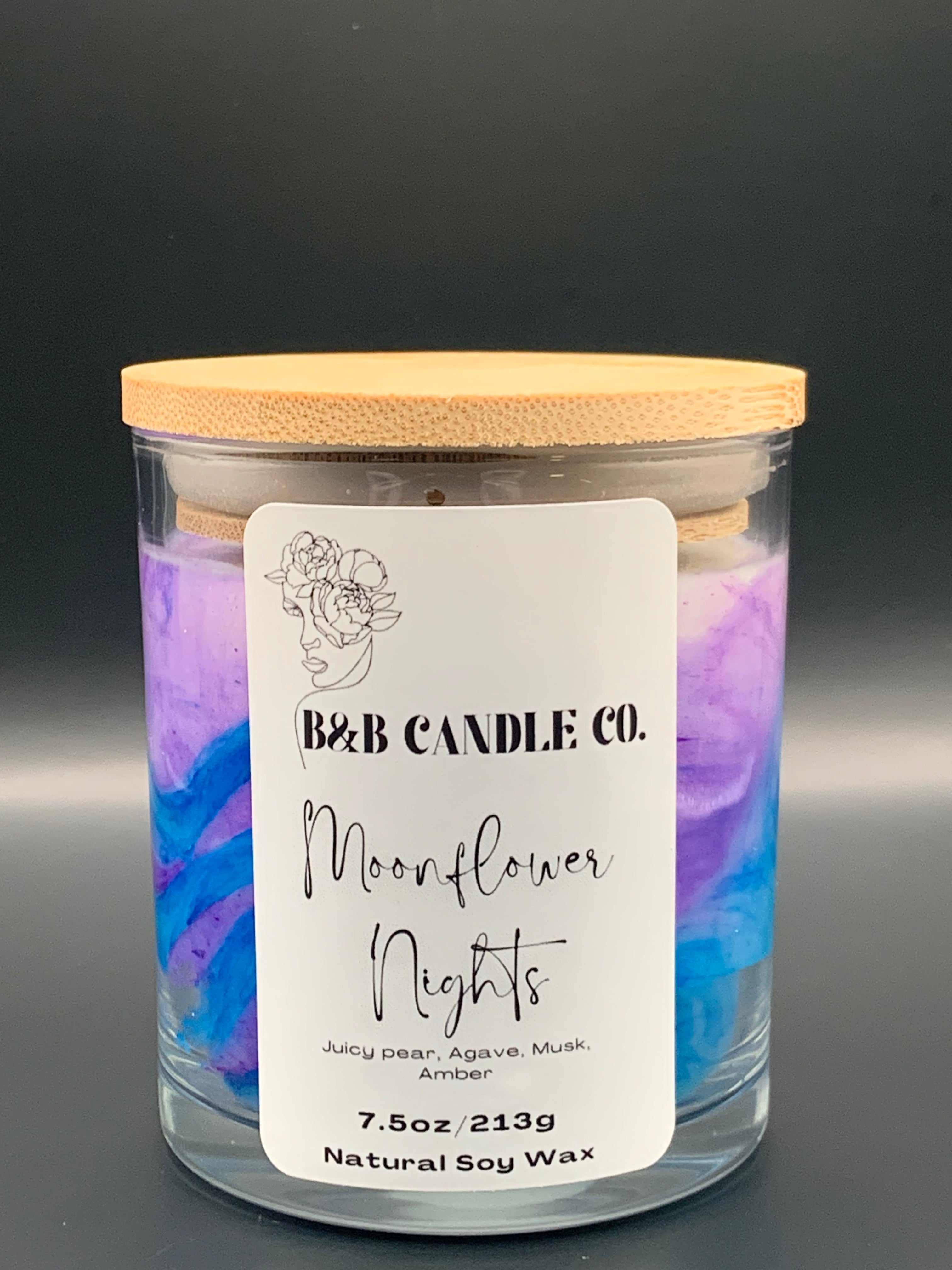 Moonflower Nights 7.5 oz Scented Candle Jasmine Vanilla Amber Pear Aromatherapy