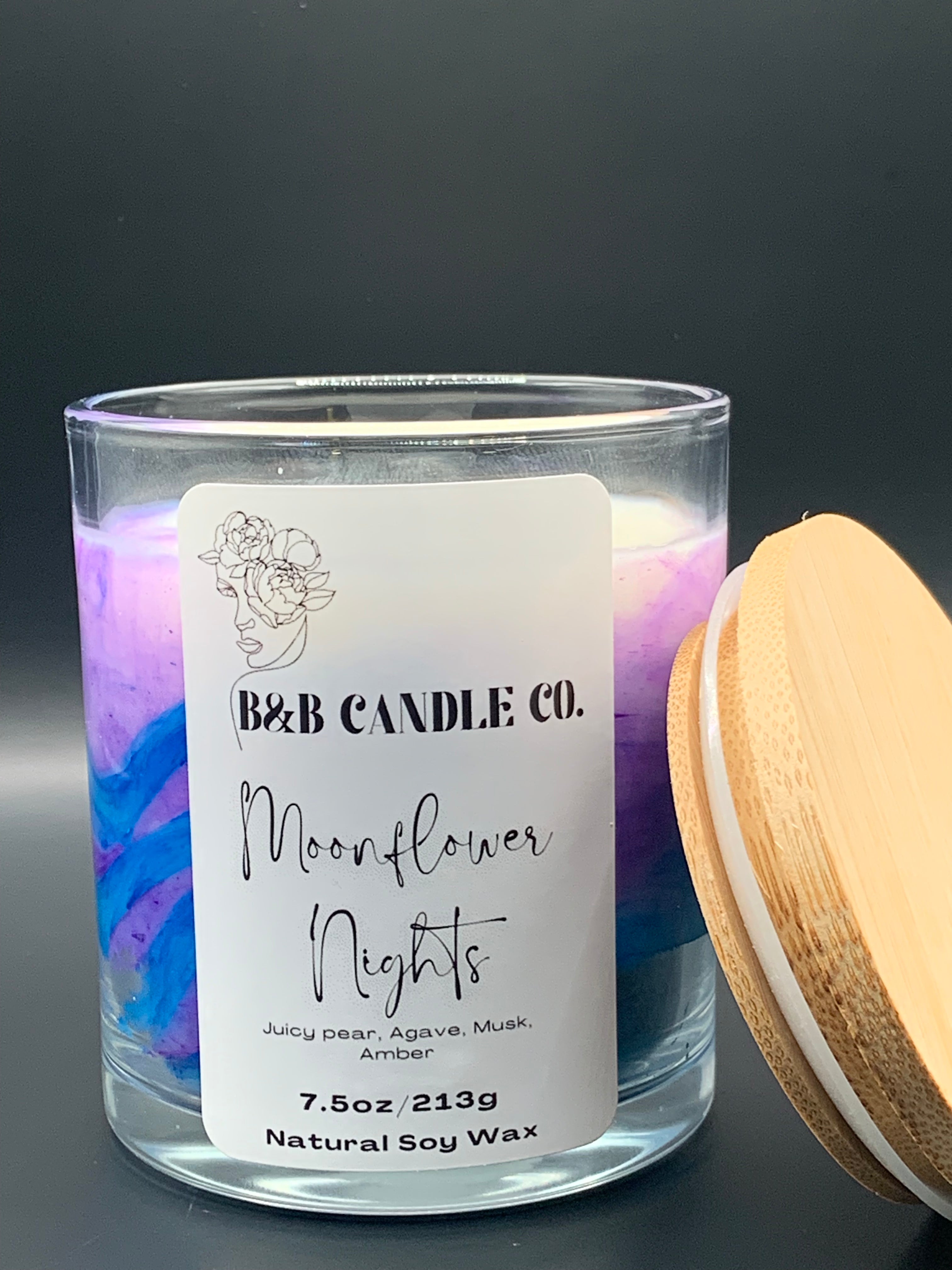 Moonflower Nights 7.5 oz Scented Candle Jasmine Vanilla Amber Pear Aromatherapy