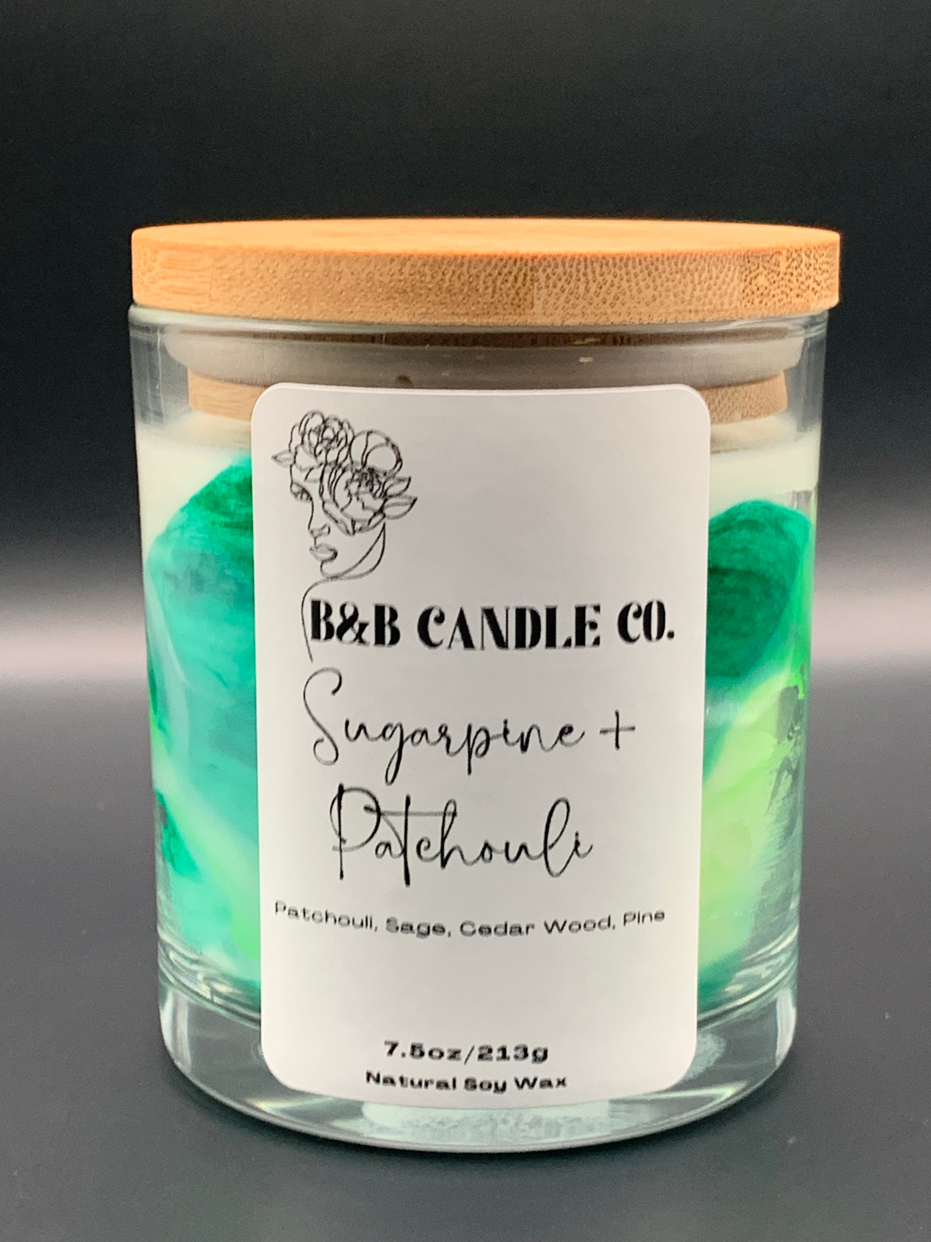Sugarpine & Patchouli 7.5 oz Marble Candle with Bamboo Lid - Hand-Poured Natural Soy Wax