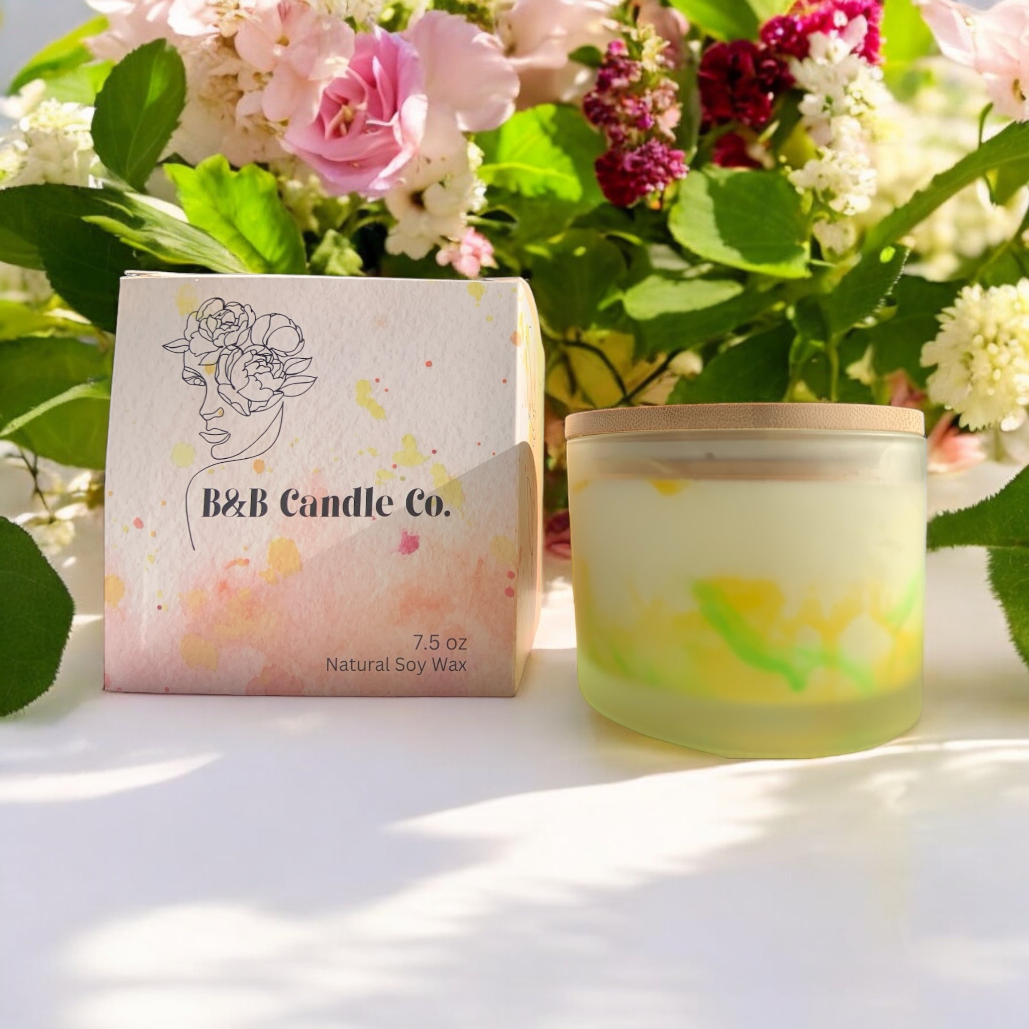 Large 12 Oz Local Flower Shop Candle Marble Design Frosted Glass With 2 Wicks