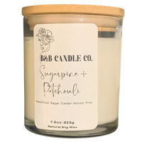 Sugarpine & Patchouli 7.5 oz Marble Candle with Bamboo Lid - Hand-Poured Natural Soy Wax