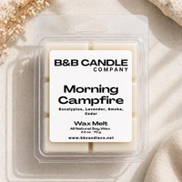 B&B Candle Company wax melt packaging with product details on a neutral background
