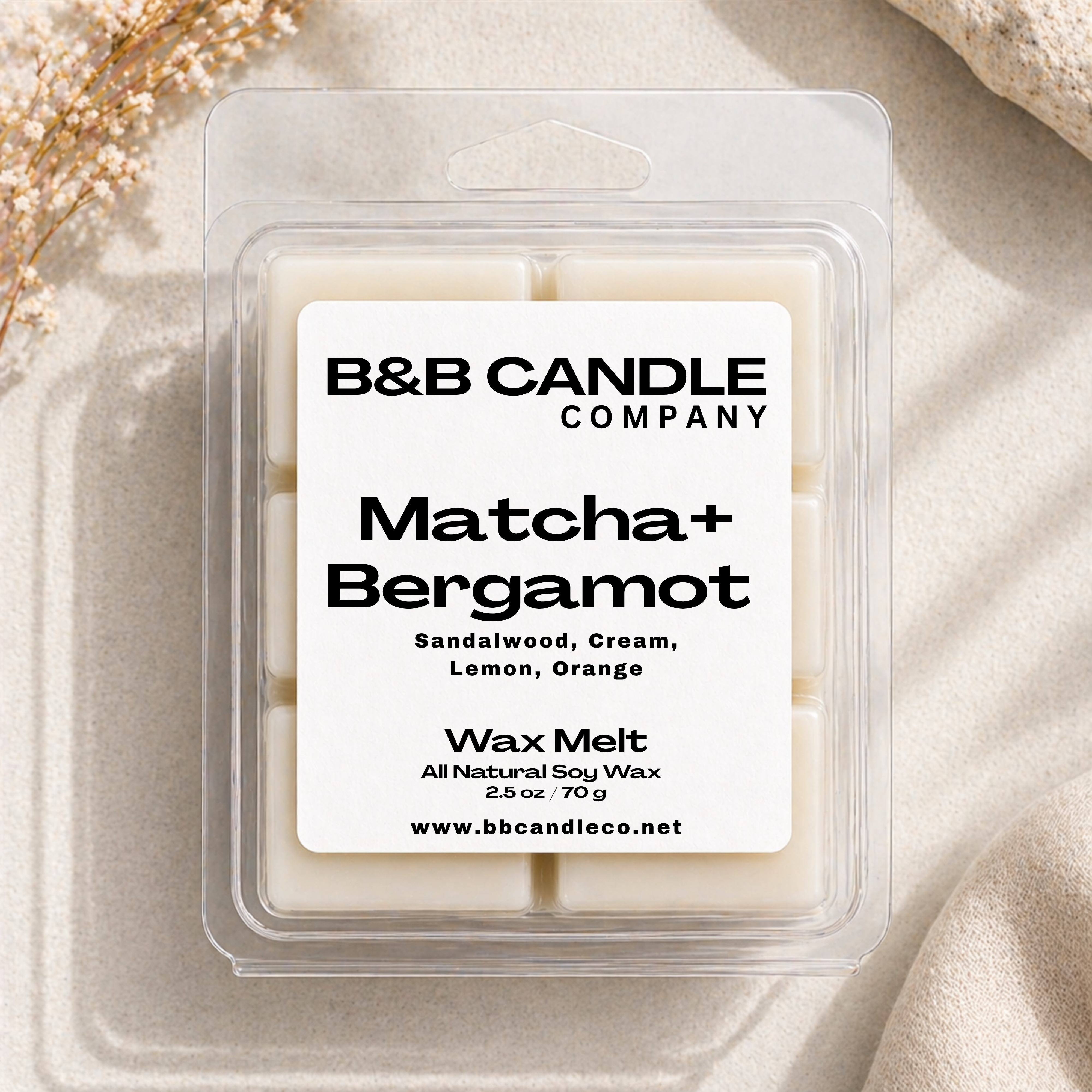 Matcha + Bergamot Wax Melt | Citrus Cream Soy Wax Melt with Lemon, Orange & Sandalwood