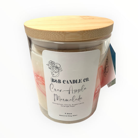 Cran-Apple + Marmalade 7.5 oz Marble Candle with Bamboo Lid - Hand-Poured Soy Wax Candle