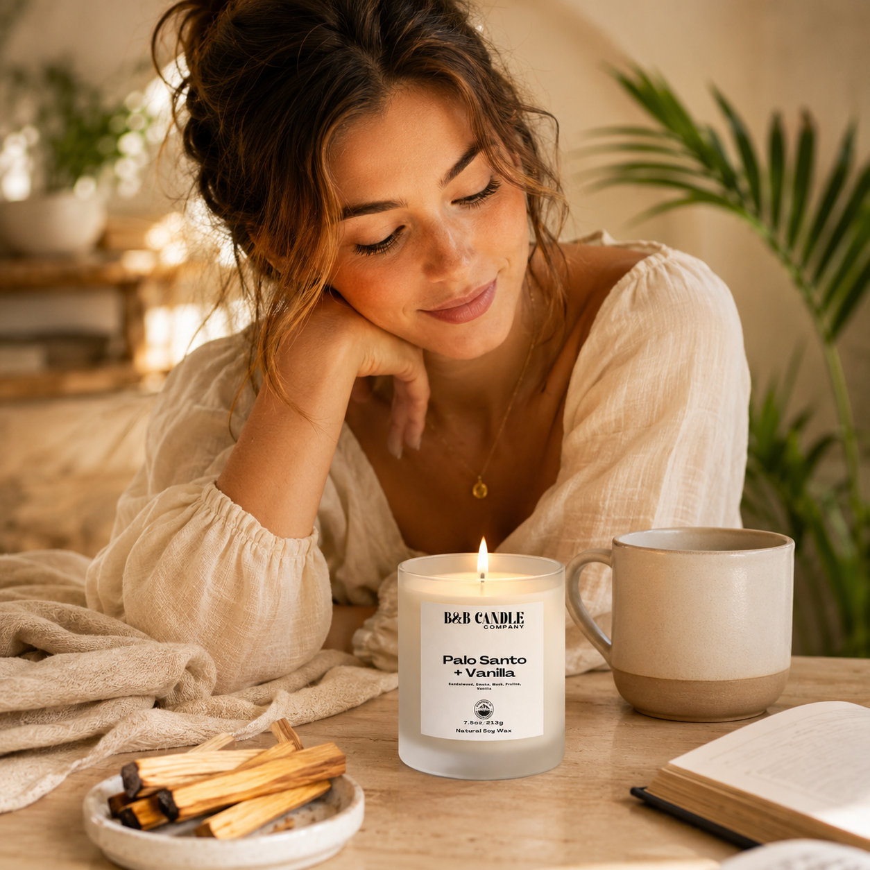 Palo Santo + Vanilla Candle | Warm Woodsy Soy Candle | Cozy Home Fragrance