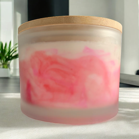 Large 12oz Oregon Rose Candle Marble Design Frosted Glass With 3 Wicks