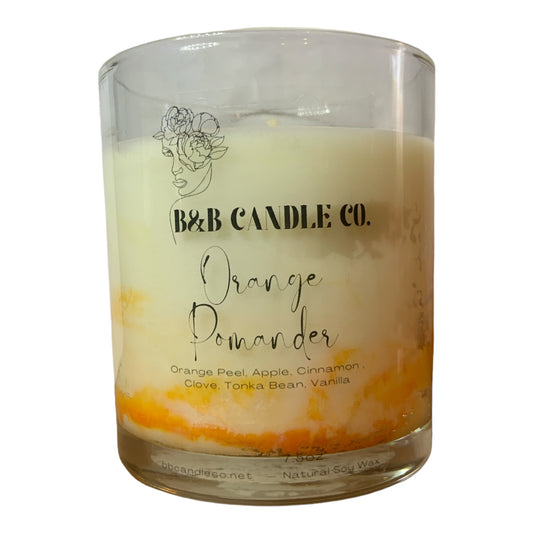 Orange Pomander 7.5oz Marble Design Scented Candle Aromatherapy Holiday Cheer