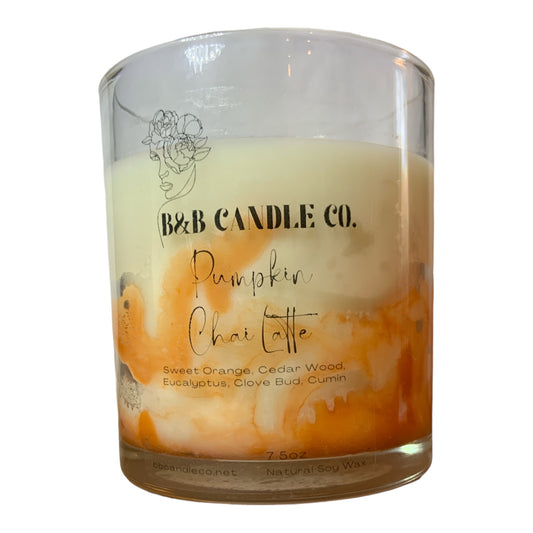 Pumpkin Chai Latte Scented Candle 7.5 oz Marble Design Aromatherapy