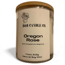 B&B Candle Co. Oregon Rose candle with a wooden lid on a white background
