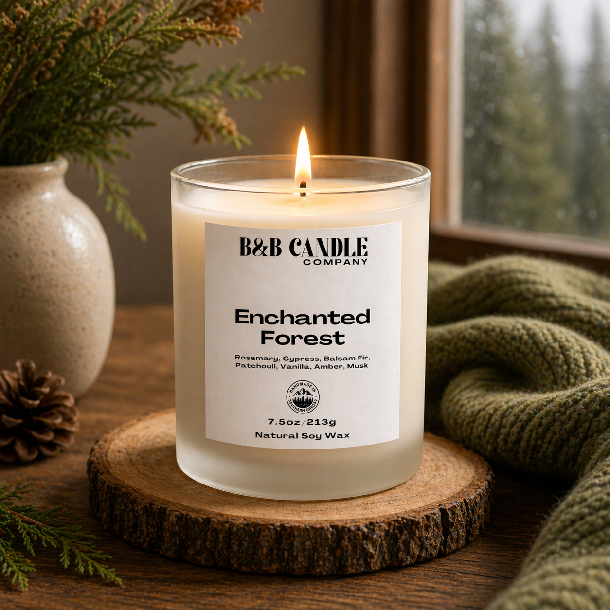 Enchanted Forest Soy Candle | Evergreen Woods + Warm Amber