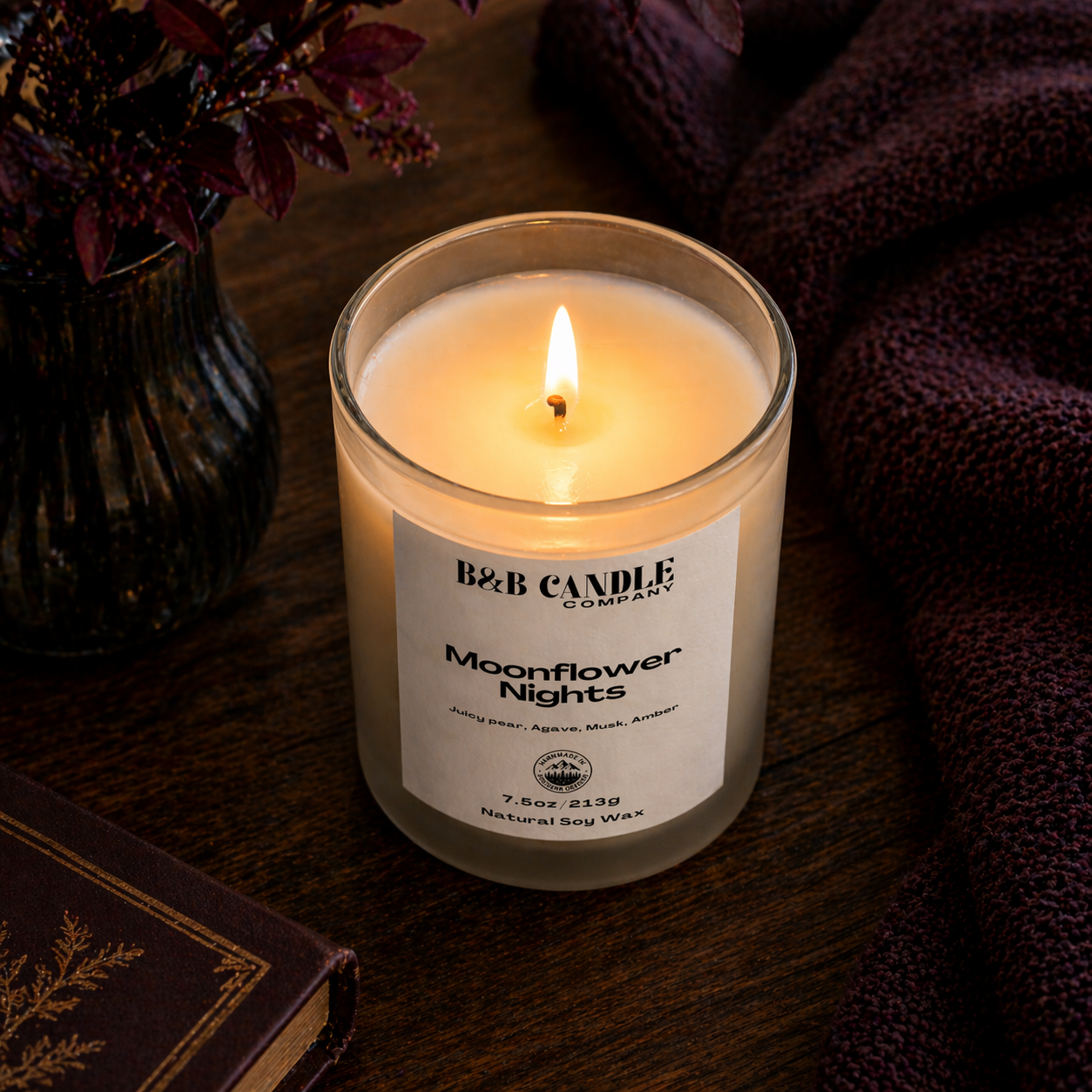Moonflower Nights | 7.5 oz Soy Candle | Jasmine Vanilla + Amber Pear