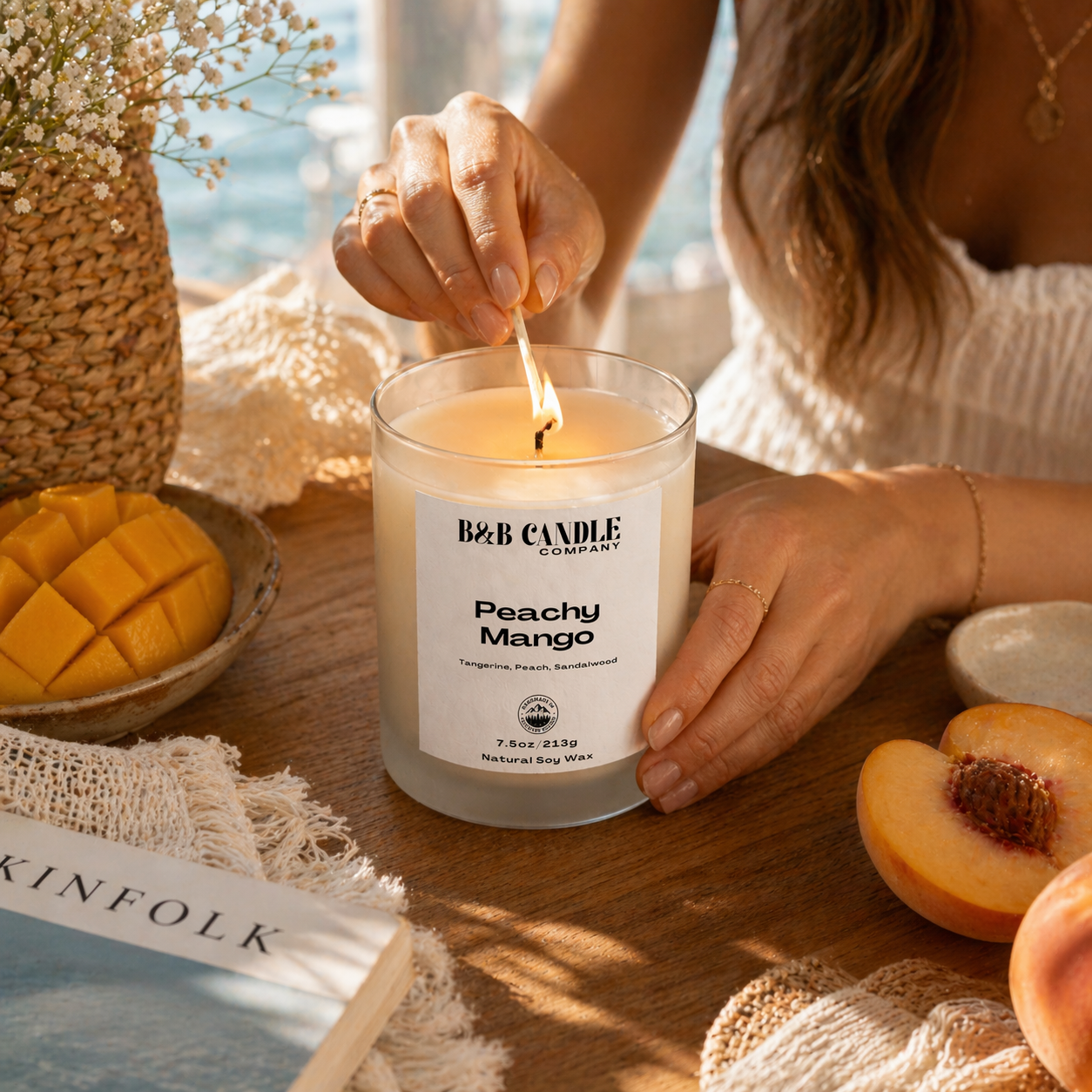 Peachy Mango Soy Candle | Sweet Tropical Tangerine Sandalwood