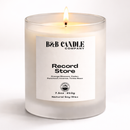 B&B Candle Company candle with 'Record Store' fragrance on a white background