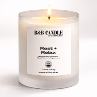Candle with 'B&B Candle Company' label on a white background